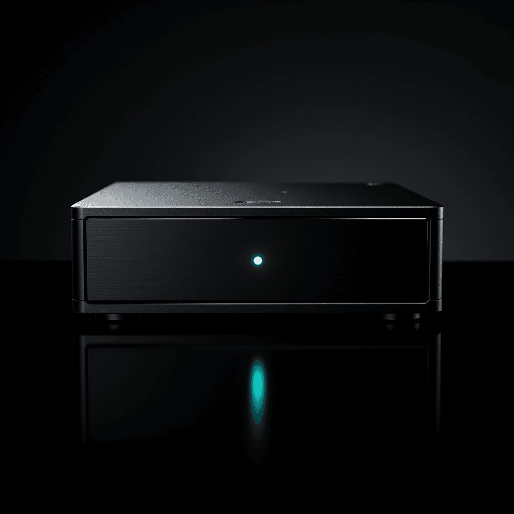 The Retail Theft box: a low black unit with a single cyan status light